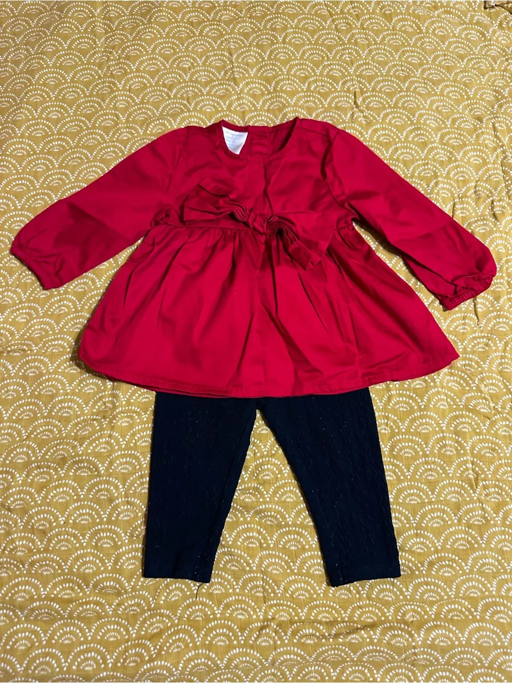 Red Bow Long Sleeve Baby Tunic with Black Leggings
